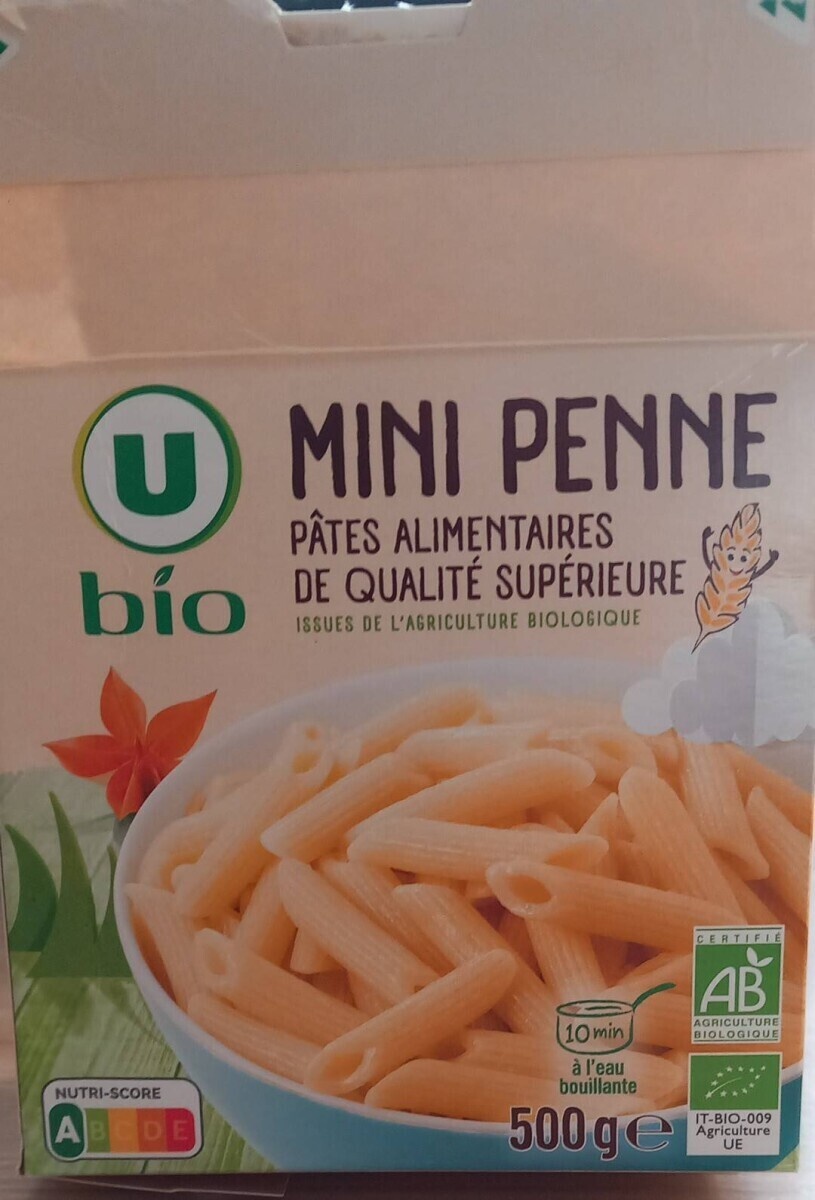 Pâtes Mini penne, étui carton de 500g