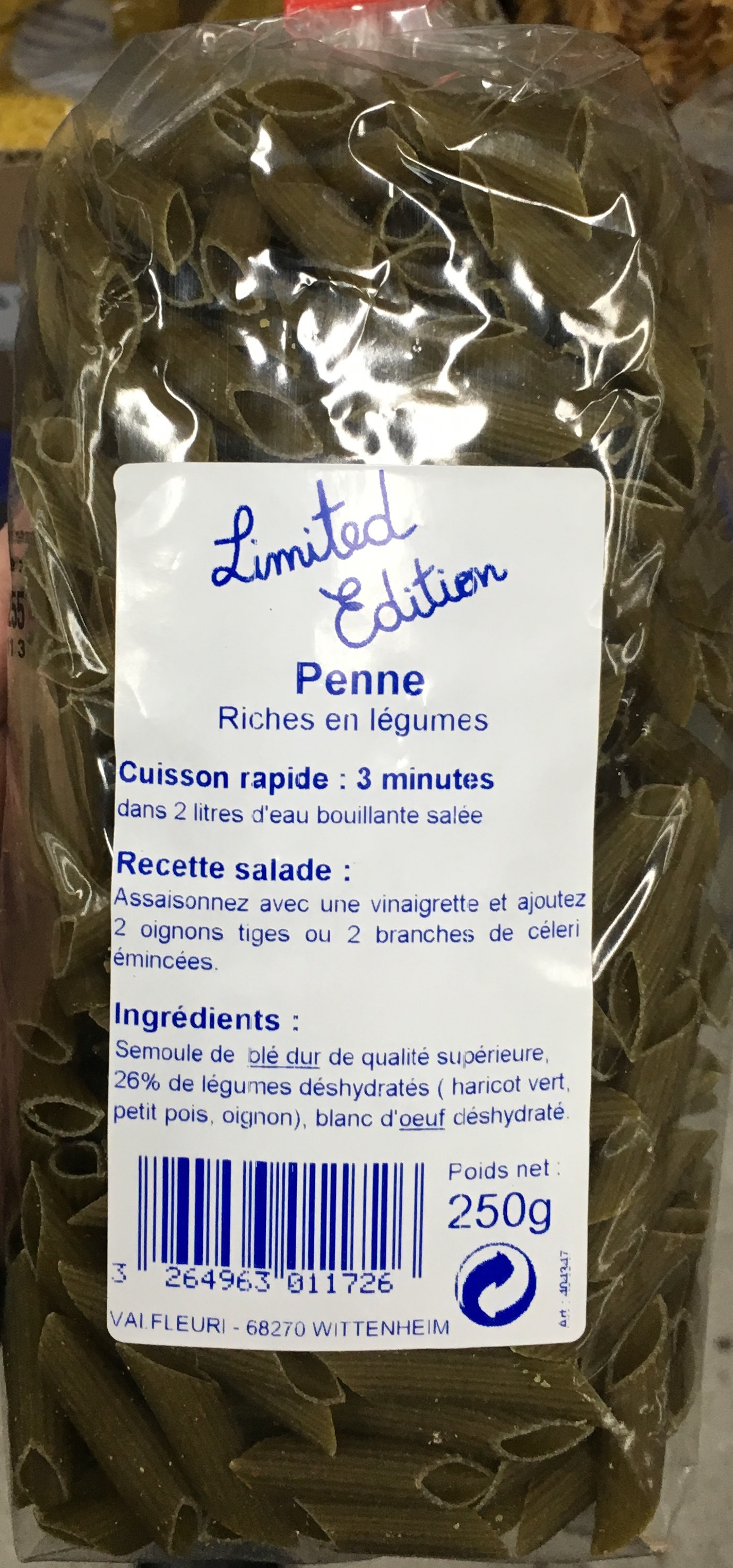 Penne riches en légumes
