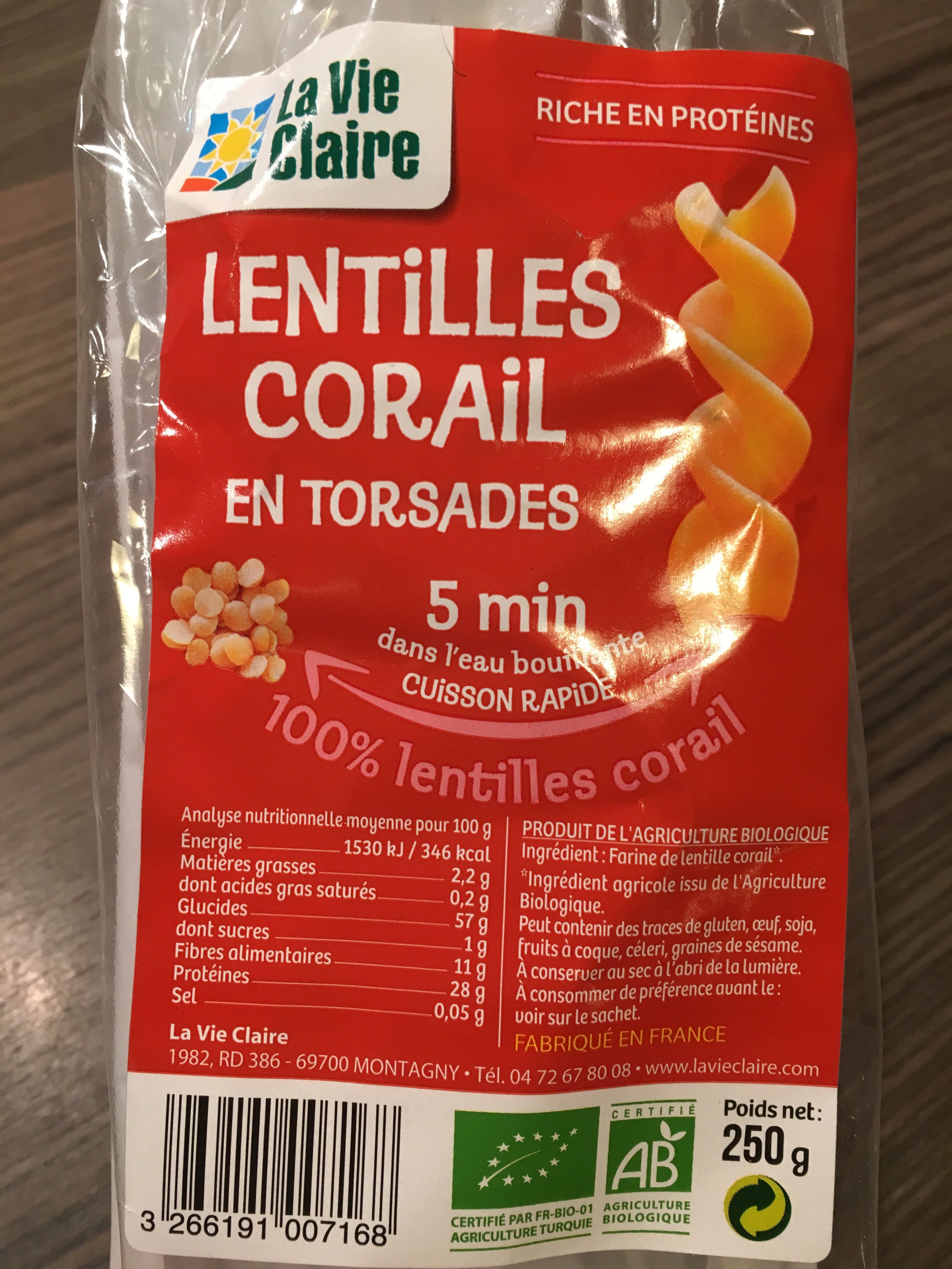 Lentilles corail en torsades