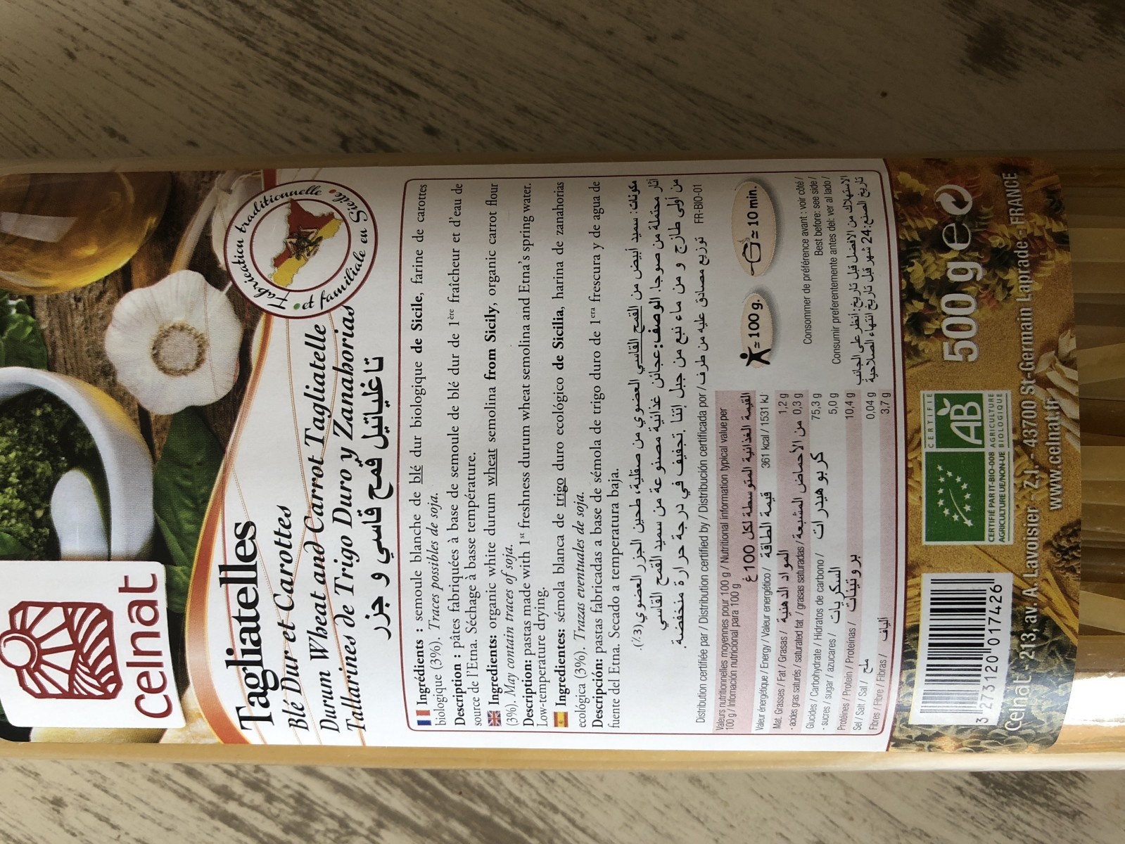 Tagliatelles blé dur et carottes