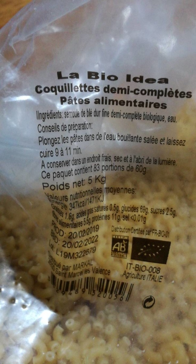 Coquillette 1 / 2 Complete 5KG Vrac Bio Idea Bio