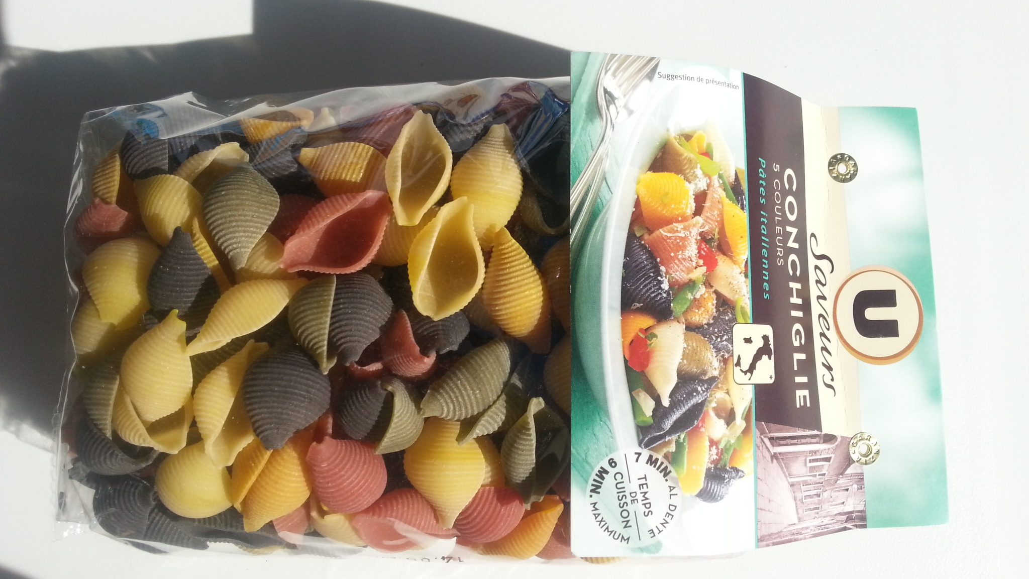 Pâtes Conchiglie 5 couleurs sachet de 500g