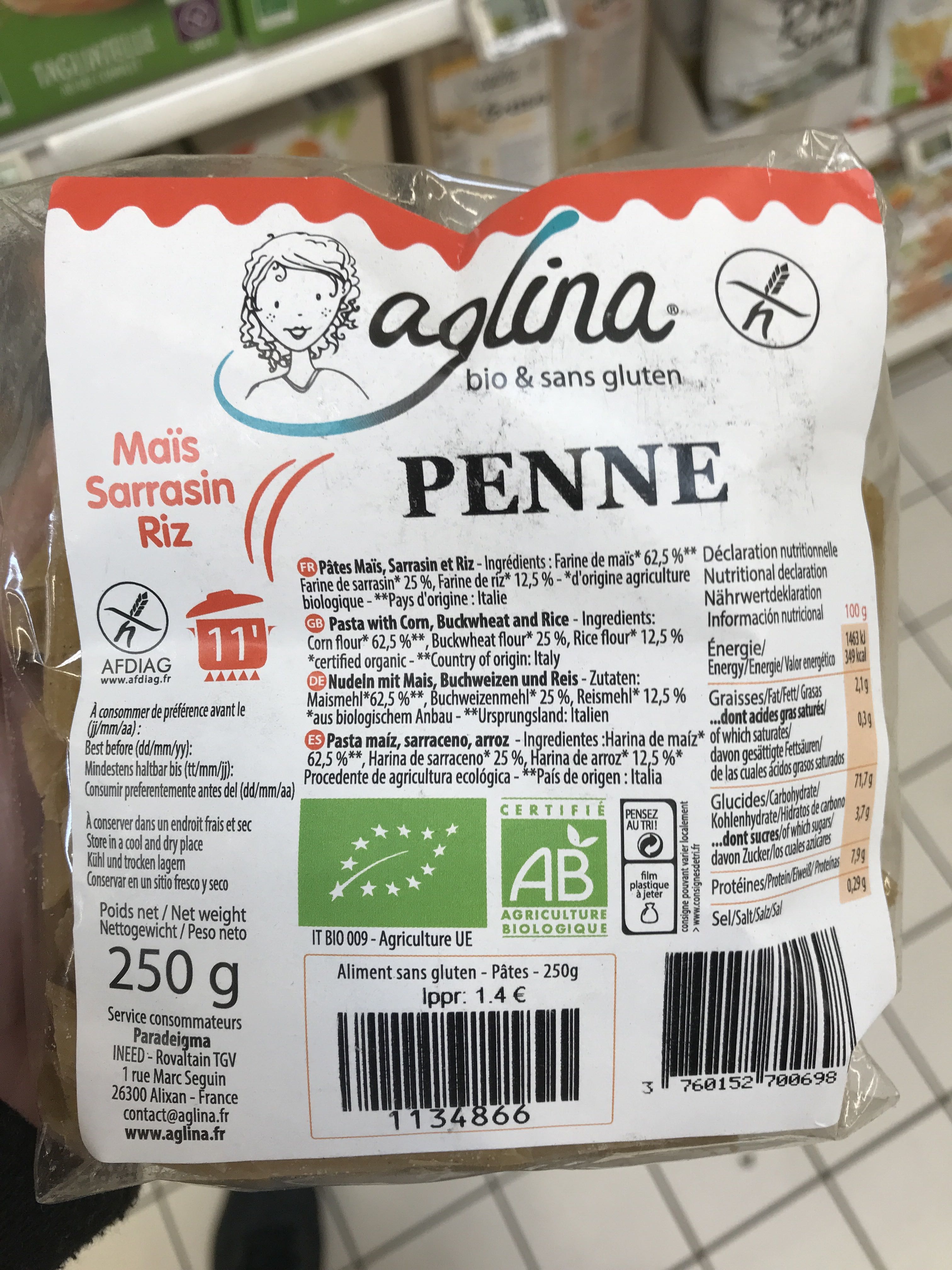 Penne - Pâtes Maïs, Sarrasin et Riz
