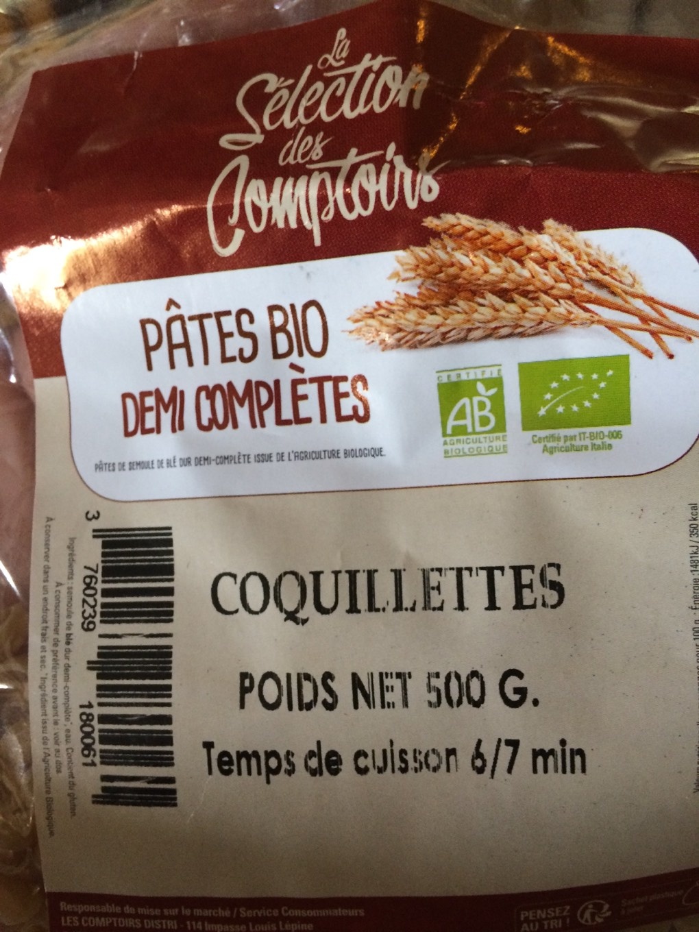 Pâtes bio demi complètes