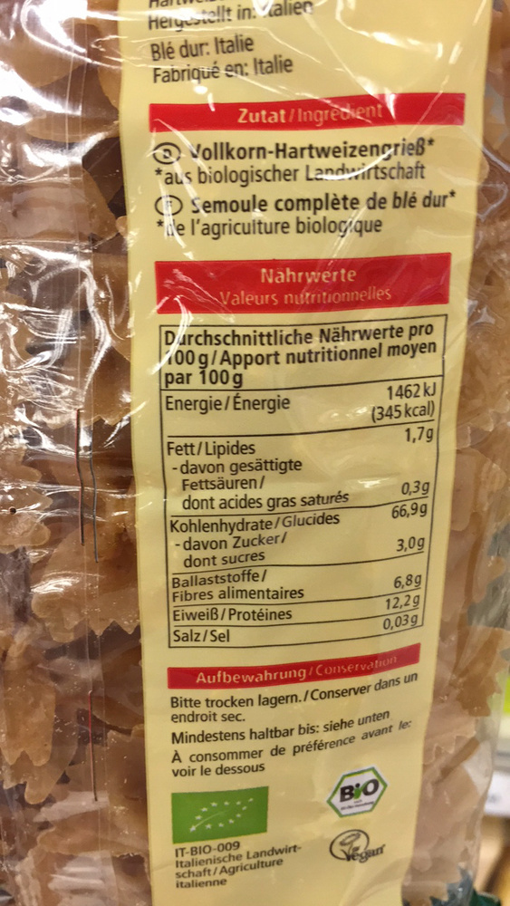 Pâtes de blé complet