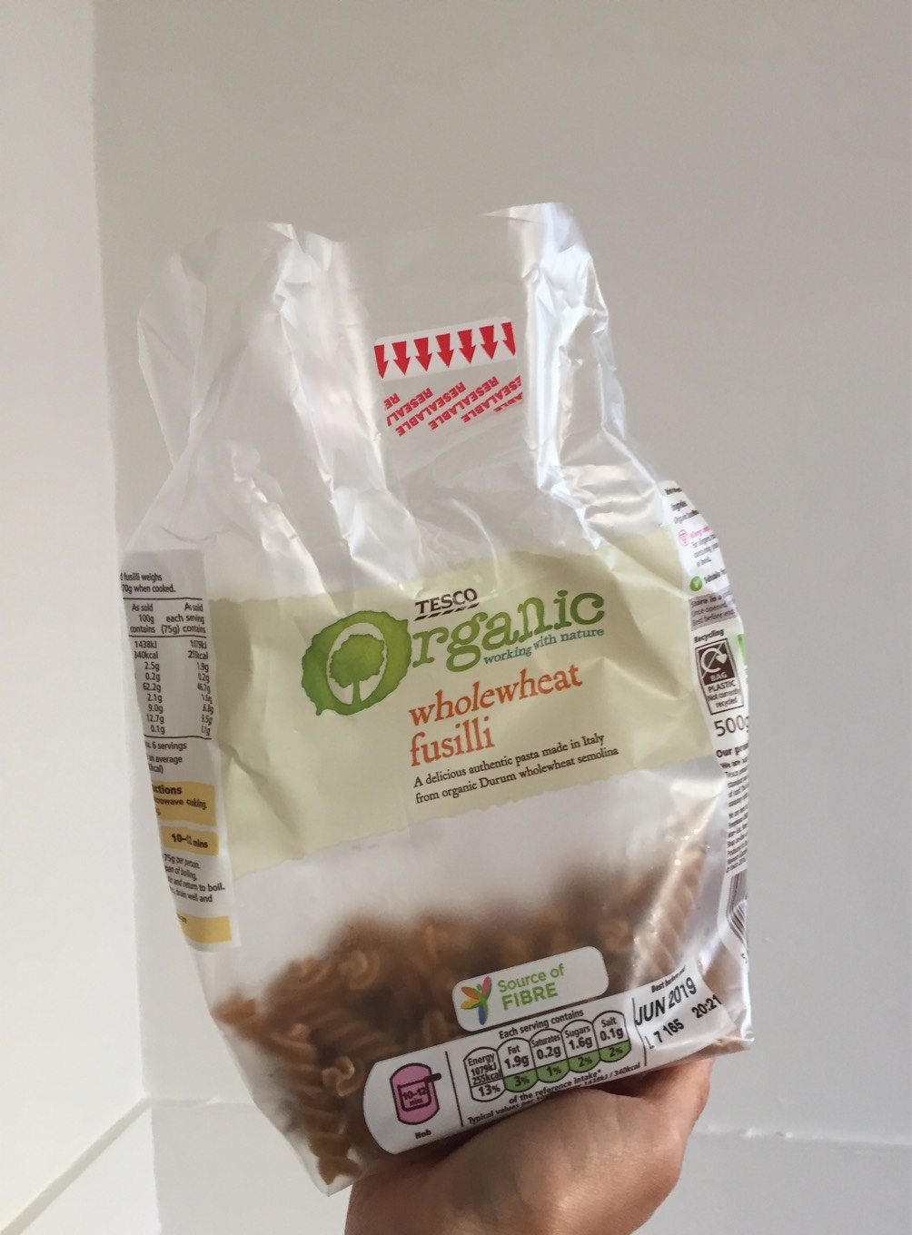 Tesco Organic Whole Wheat Fusilli 500G