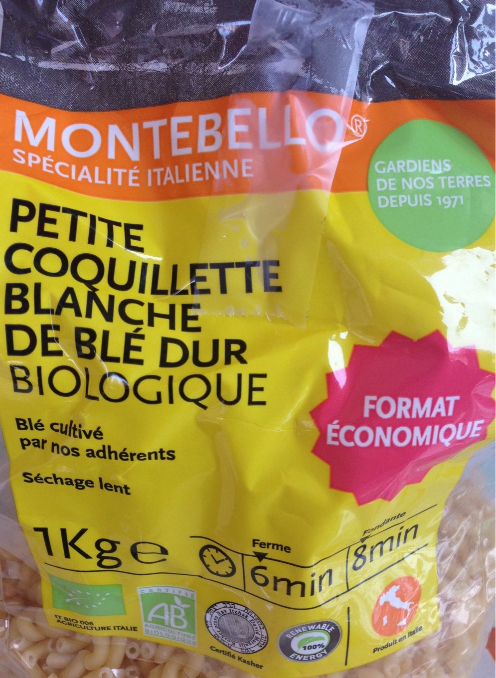 Petite coquillette blanche de blé dur biologique