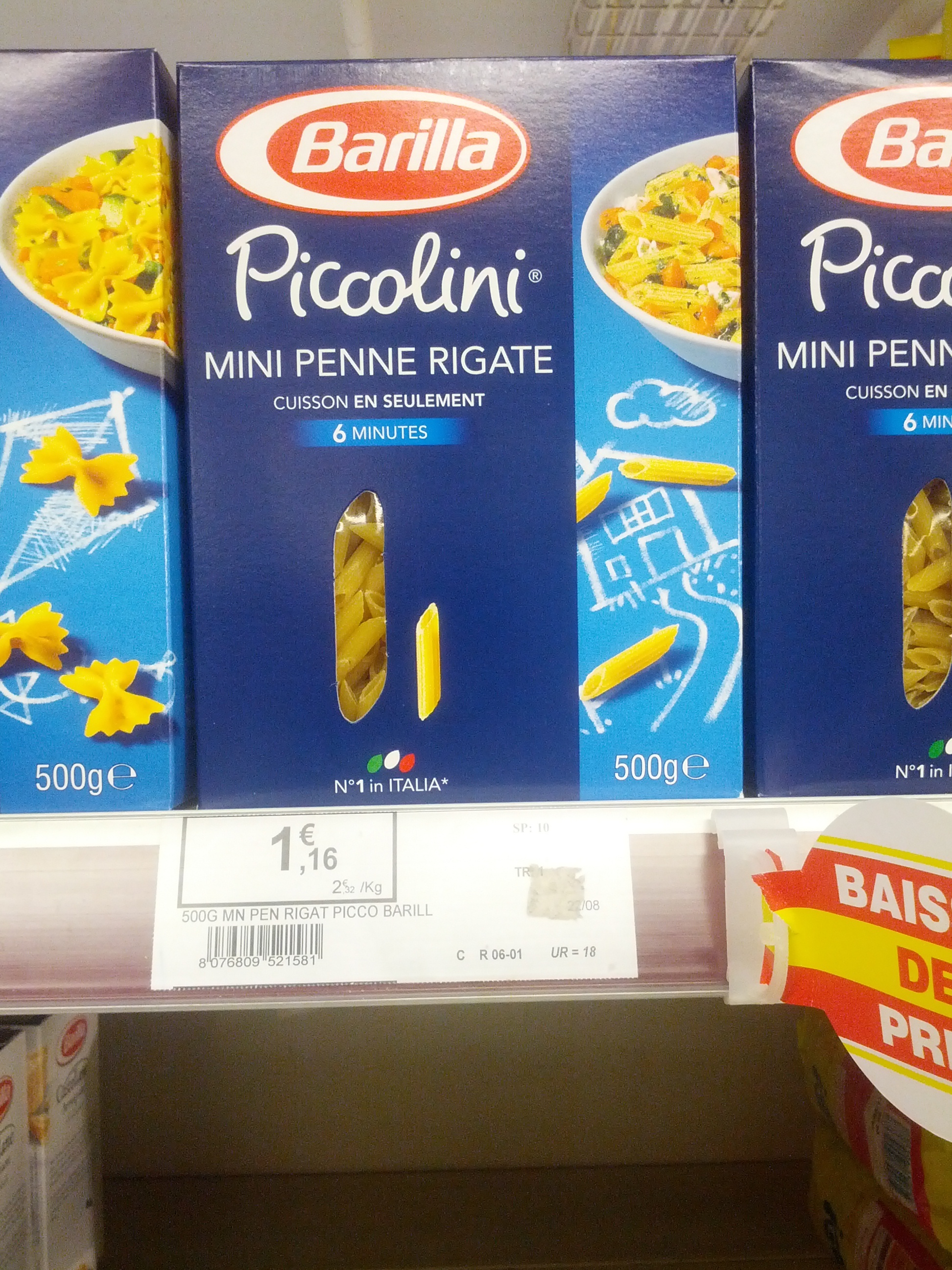 Pâtes mini penne rigate piccolini 500g