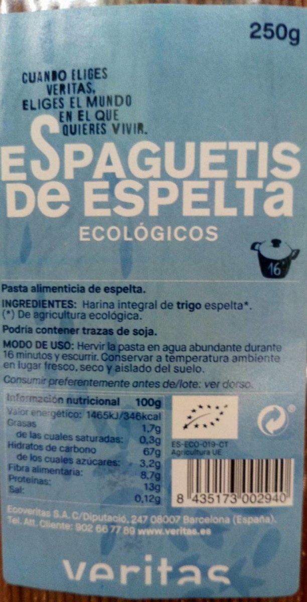 Espaguetis de espelta ecológicos