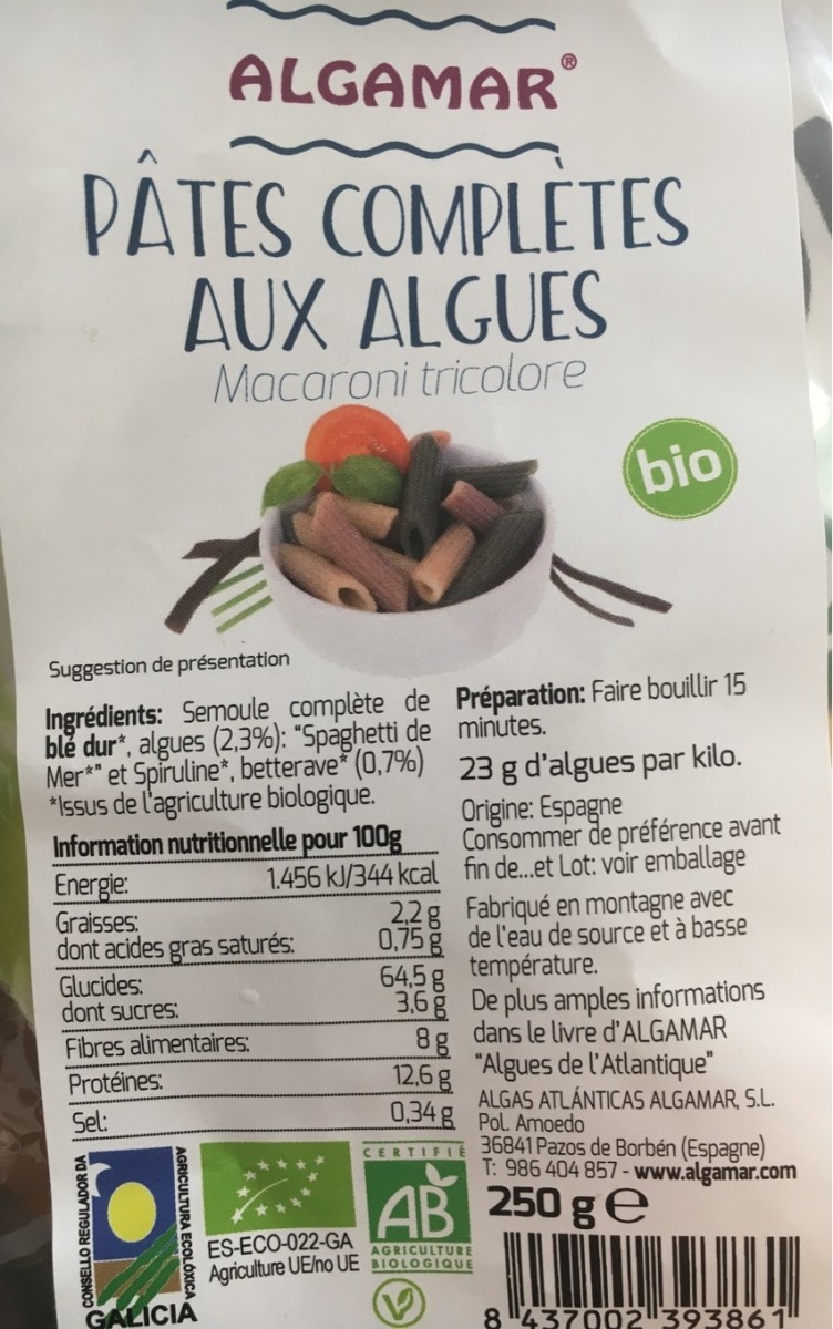 Pâtes complètes aux Algues