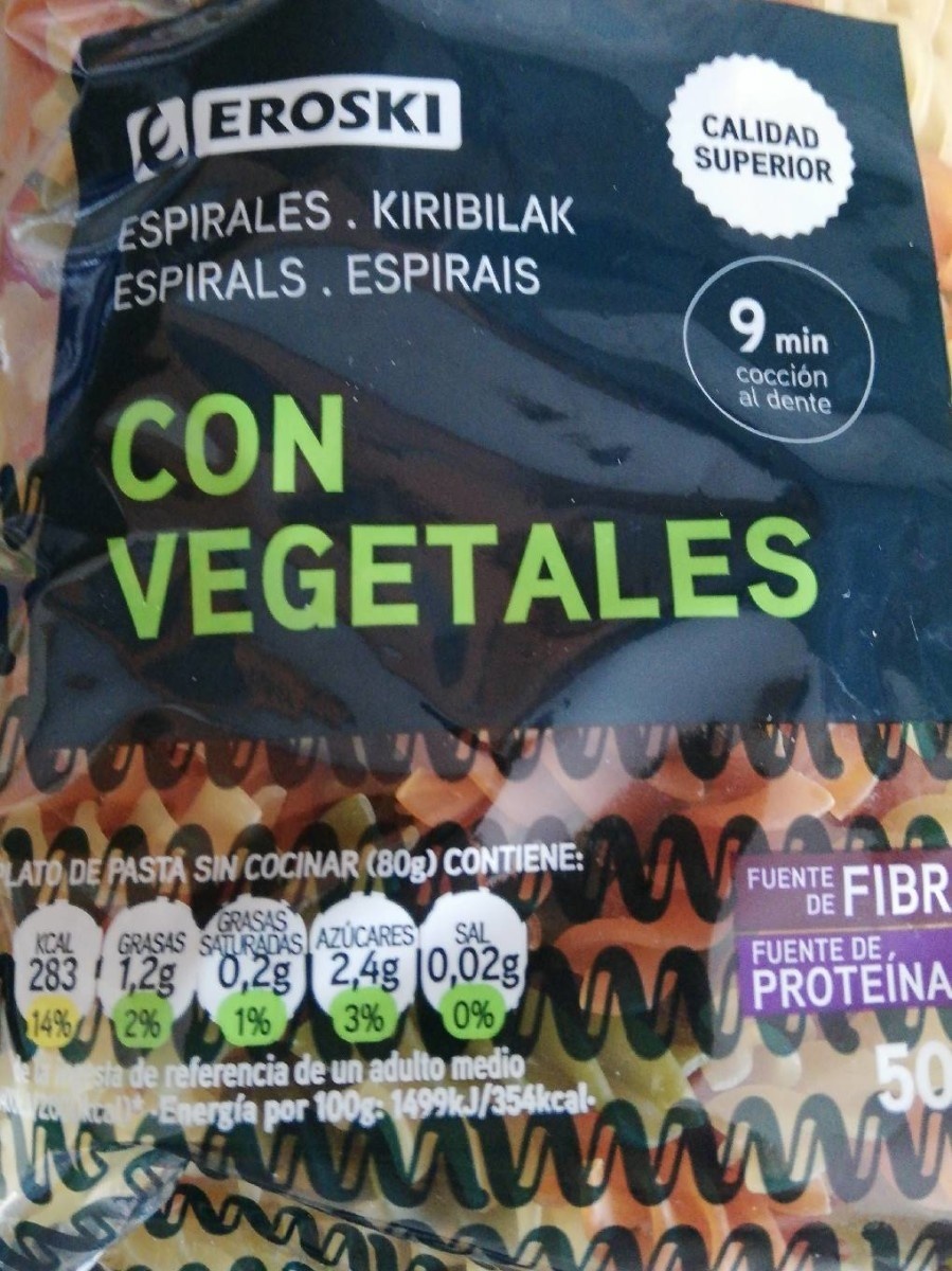 Espirales con vegetales