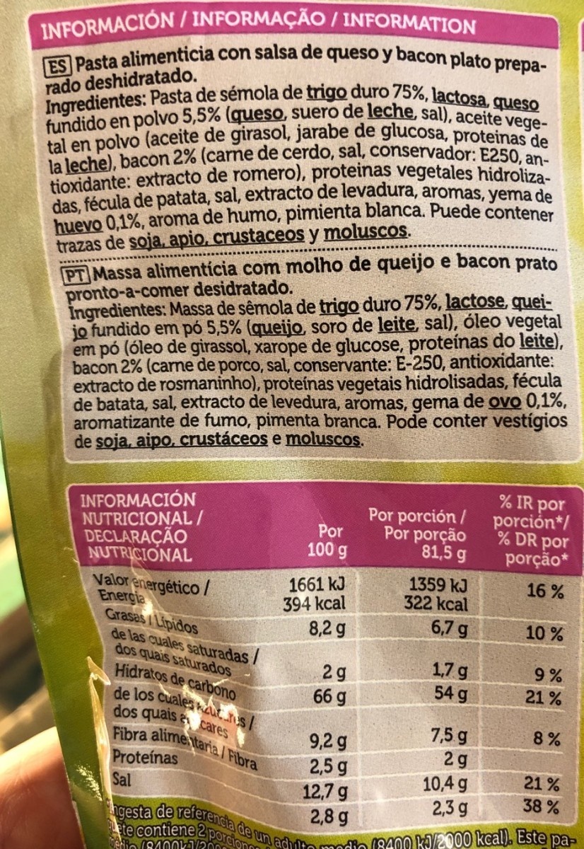 Tallarines a la carbonara